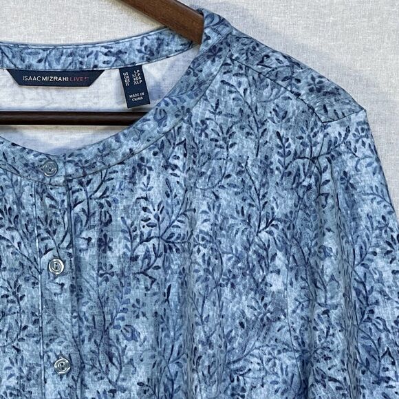 Isaac Mizrahi Live! Allover Floral Print Button Front Top Women PL Blue aA06 - Picture 3 of 15